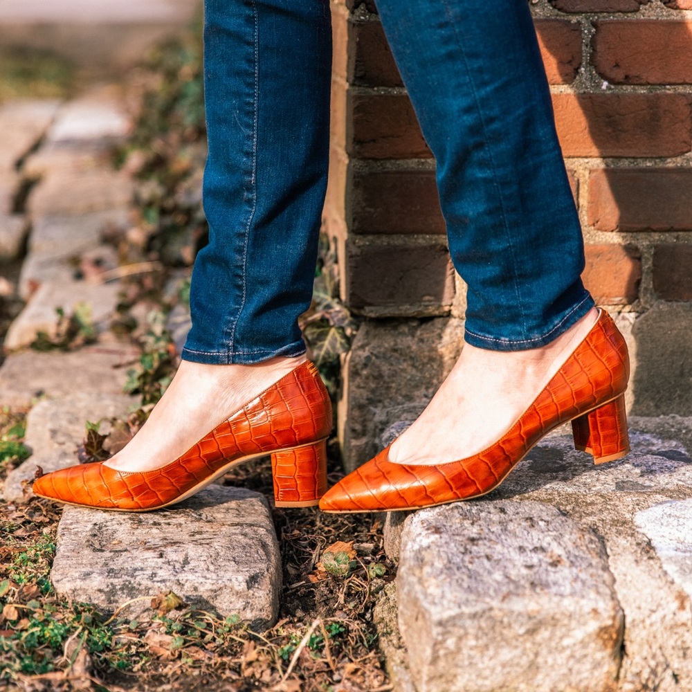 Sarah Flint Perfect Emma Pump Cognac Leather Pointed Block Heels 42 or 11